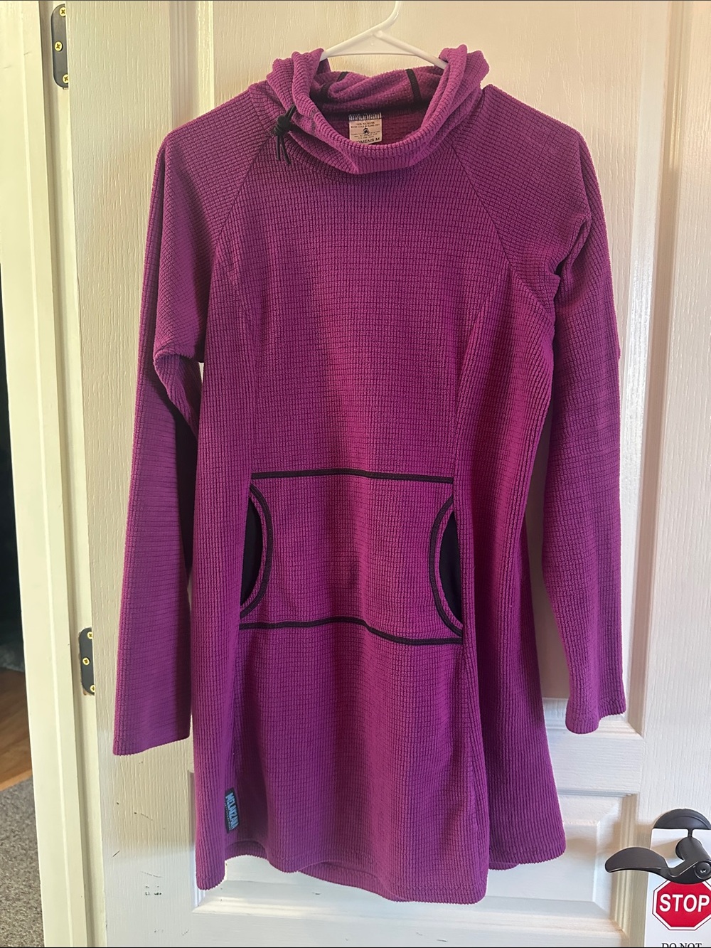 Melanzana Magenta Grid Fleece Hooded Tunic Dress